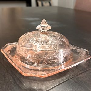 JEANNETTE  "ADAM" PINK DEPRESSION GLASS  BUTTER DISH & LID Circa 1932-1934